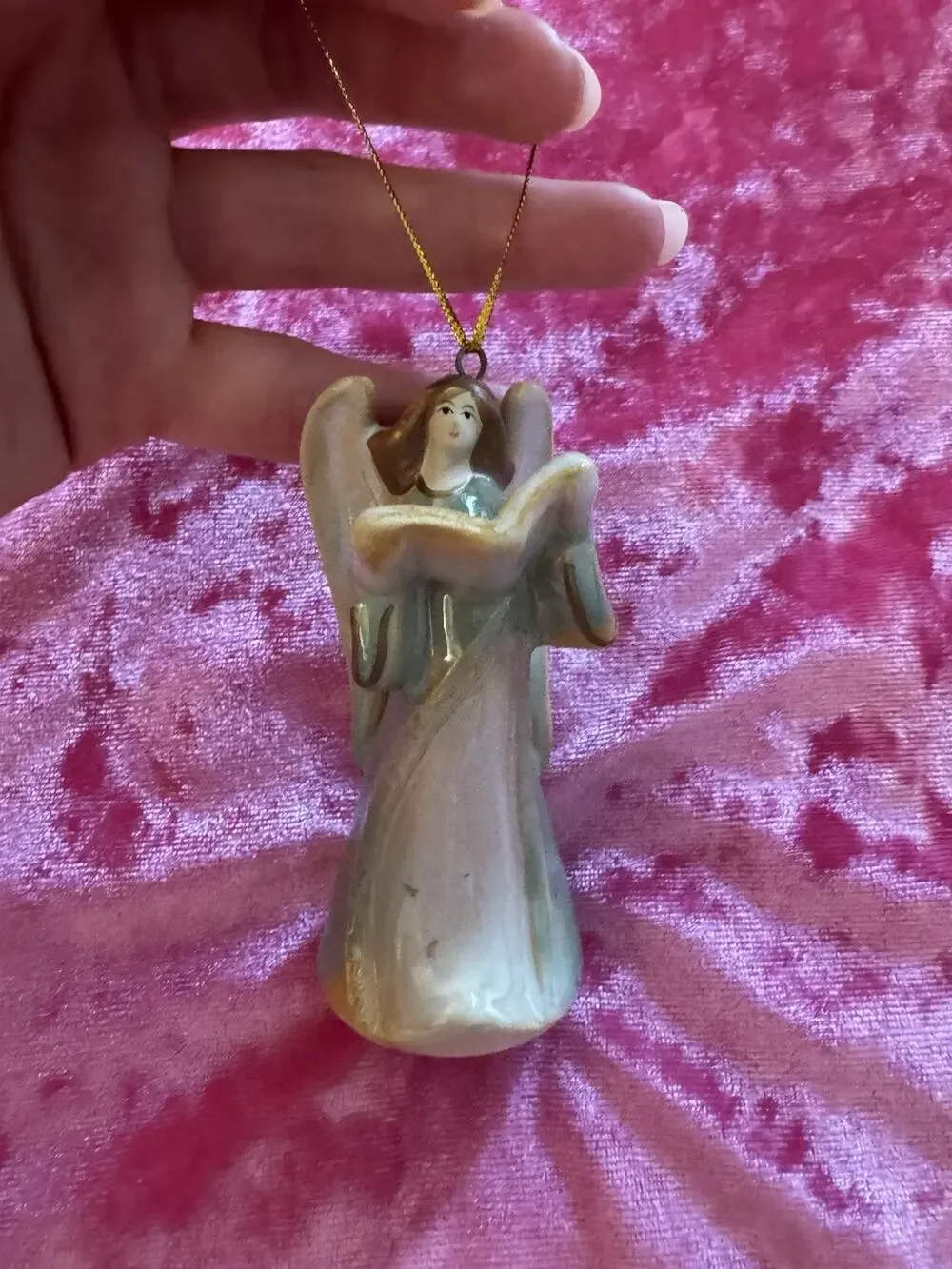 Glazed Stoneware Angel Bell Ornament Figurine Holiday Decoration Christmas